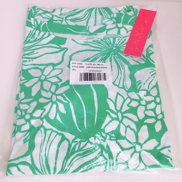 Lilly Pulitzer Dress Lidiya Boat Neck Spearmint Oversized Kiss My Tulips - Picture 2 of 12